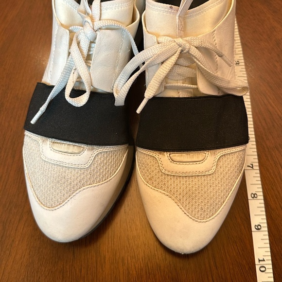 Balenciaga White Sneakers with Black Elastic Band | Designer Statement Shoes - Picture 3 of 7